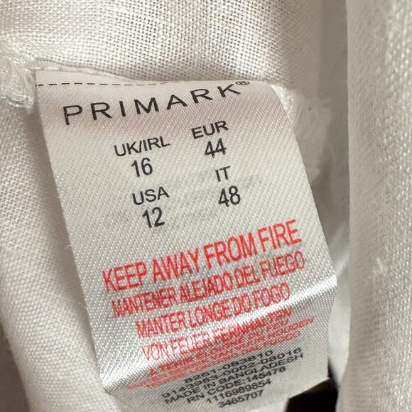 Primark White Linen Button Front Long Sleeve Shirt Blouse with Pockets - Picture 6 of 8